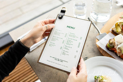 Custom Wood Menu Board With Leather Strap & Metal Ring for cafe