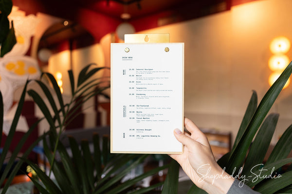 Custom Wood Menu Holder With Brass Mount