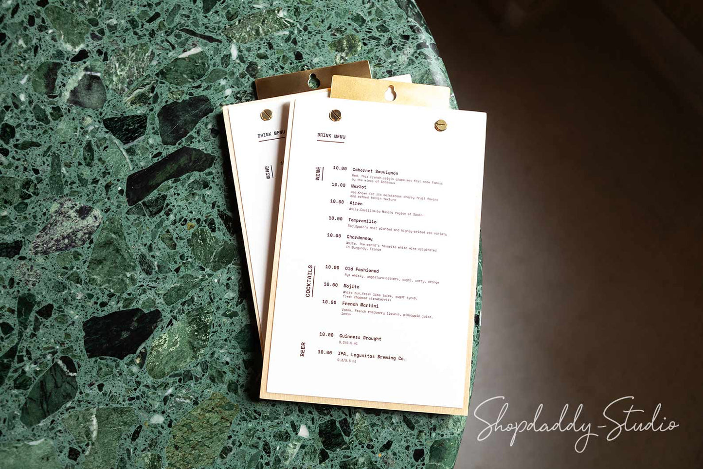 Custom Wood Menu Holder With Brass Plank