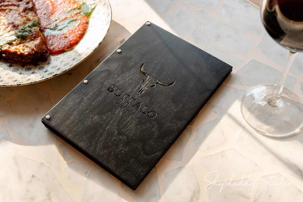Custom Wooden Menu Book With Plastic Sleeves for restaurant