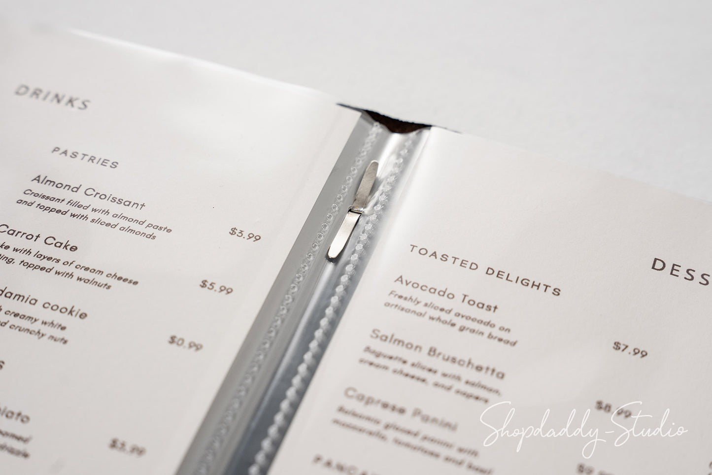 Custom Wooden Menu Cover With Plastic Sleeves for cafe