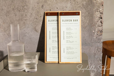 Custom Wooden Menu Holder With Leather Plank