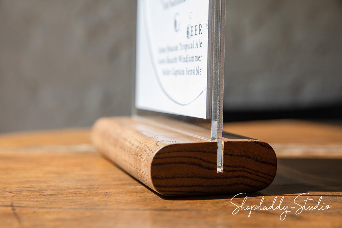 Acrylic Table Top Stand with Walnut Wooden Rounded Stand