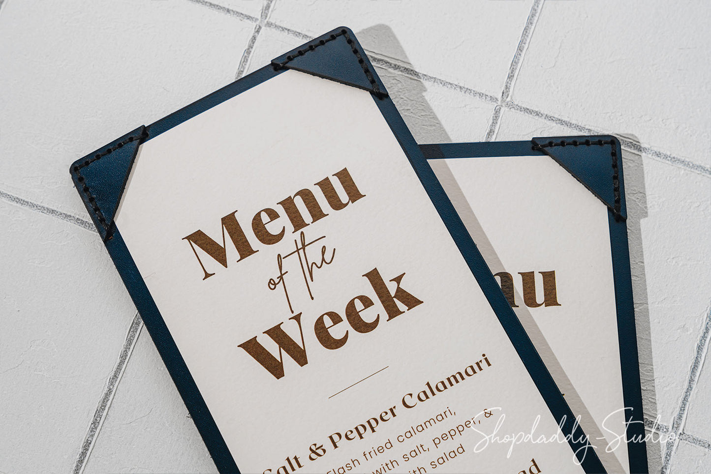 Dark Blue Double Leather Holder with Corners For cafe