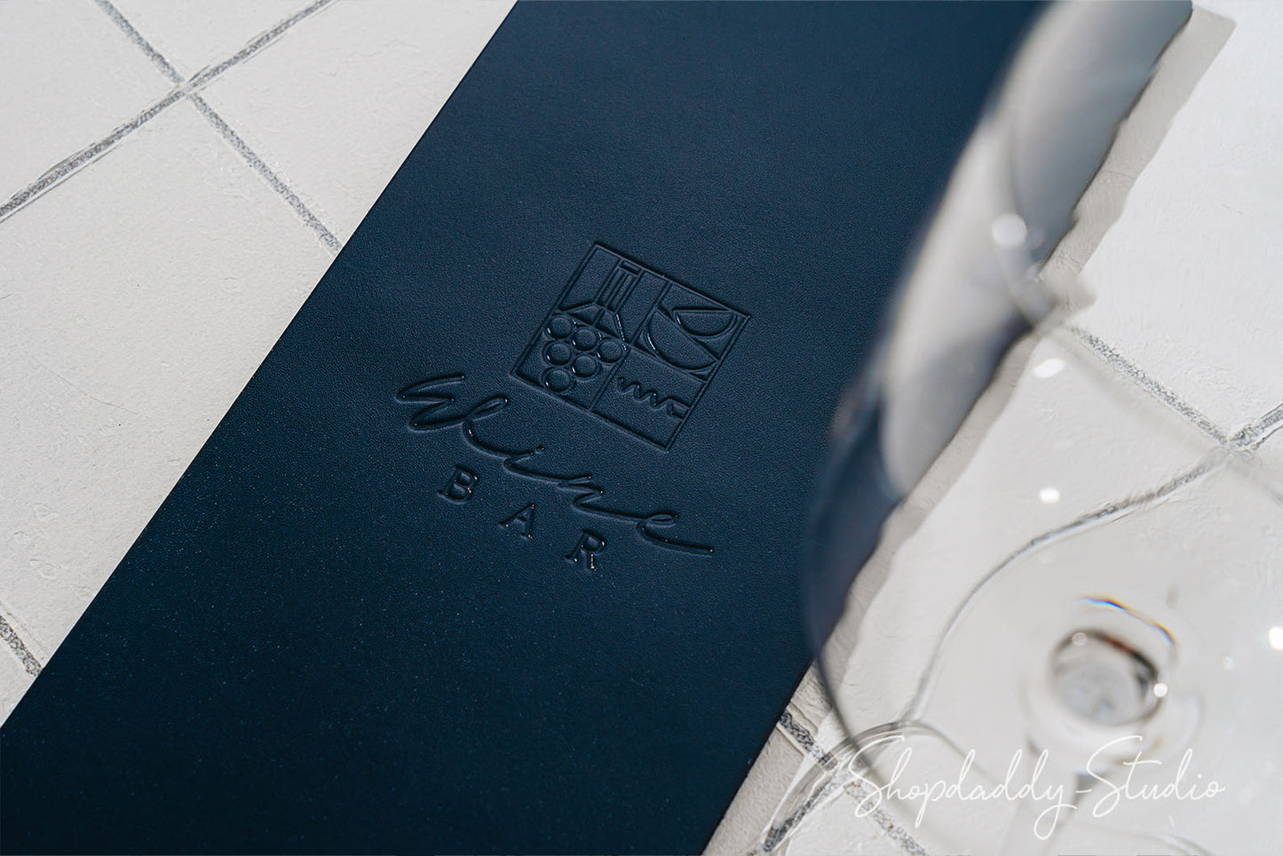 Dark Blue Double Leather Holder with Corners For cocktail menu