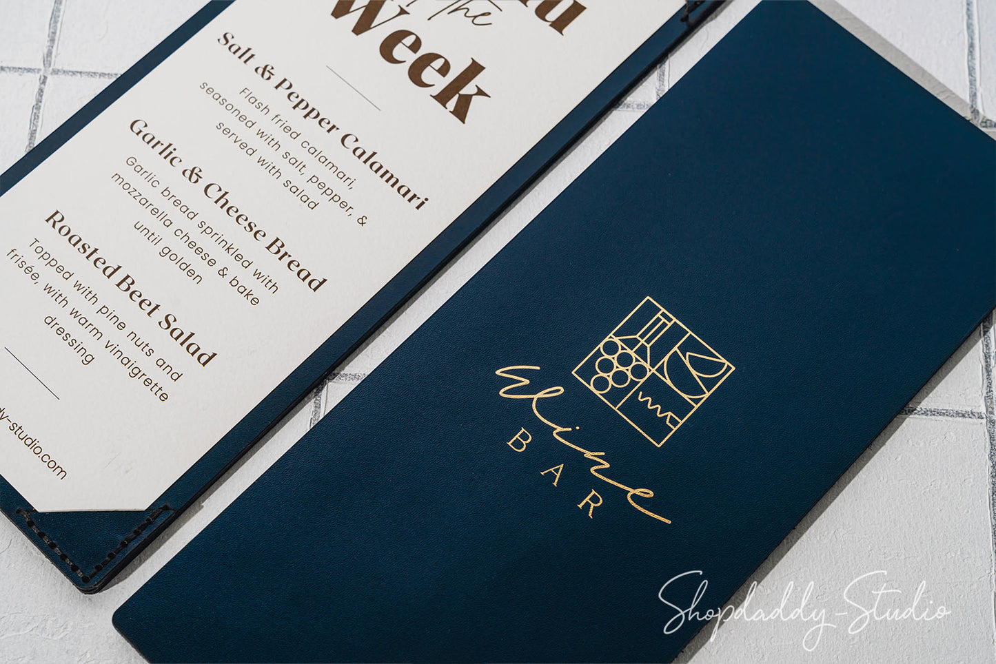 Dark Blue Double Leather Holder with Corners For drink menu