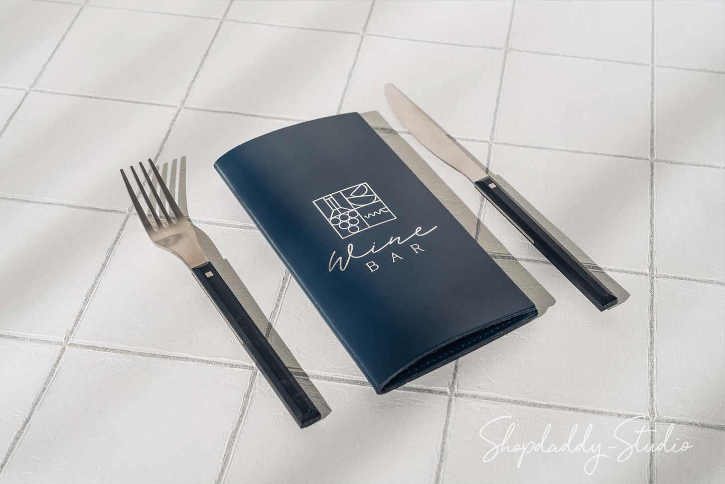 Dark Blue Italian Leather Bill Holder for cafe