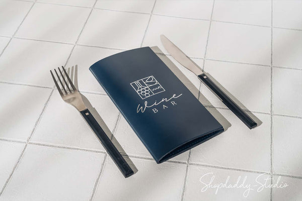 Dark Blue Italian Leather Bill Holder for cafe