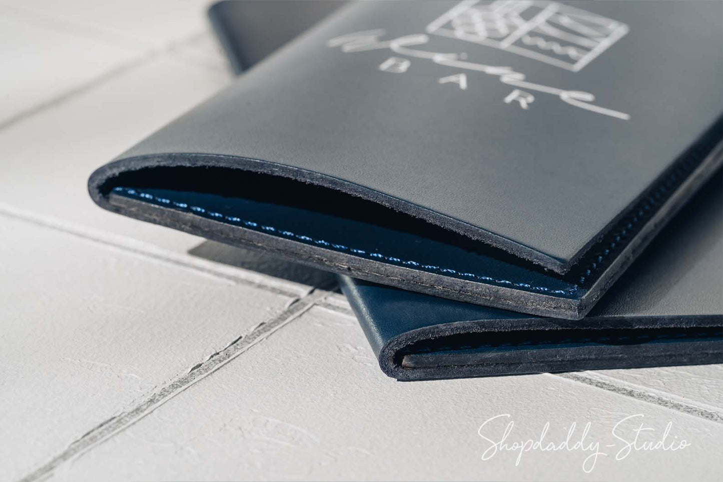 Dark Blue Italian Leather Check Holder for cafe