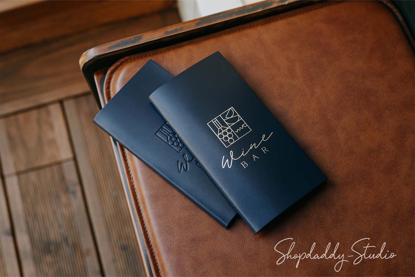 Dark Blue Italian Leather Check Presenter