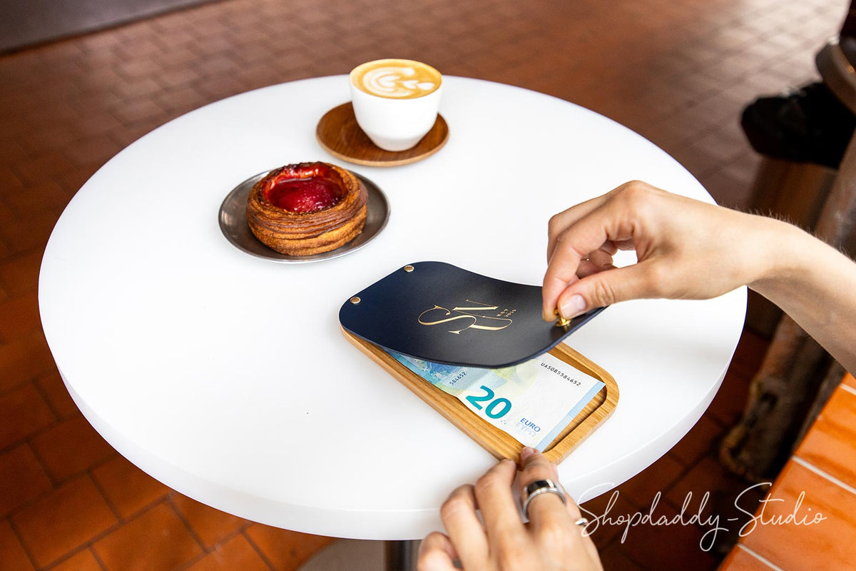 Dark Blue Leather / Ashwood Check Presenter for Cafe