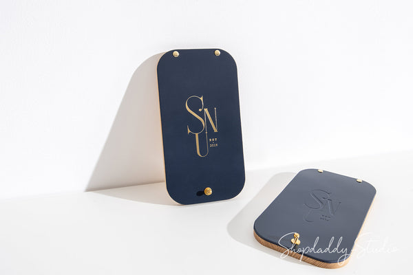 Dark Blue Leather / Ashwood Check Presenter with logo
