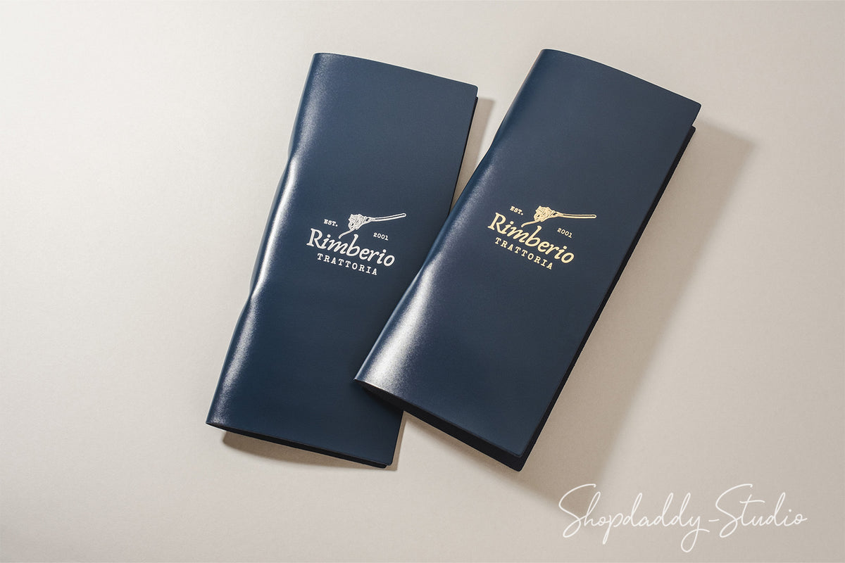Dark Blue Leather Binderview Menu Cover for cocktail menu