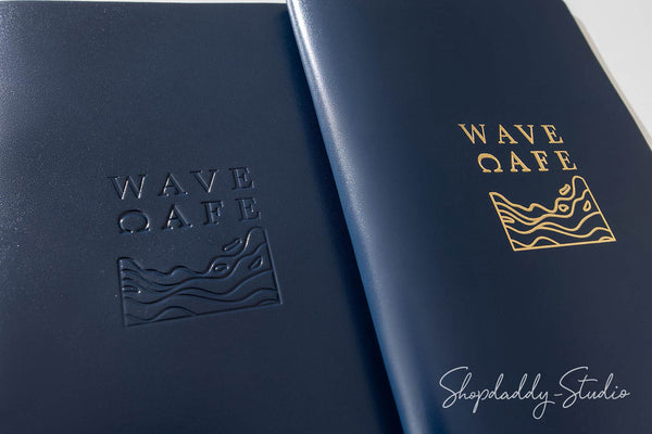 Dark Blue Thick Leather Menu Book with Brass Plank for cafe