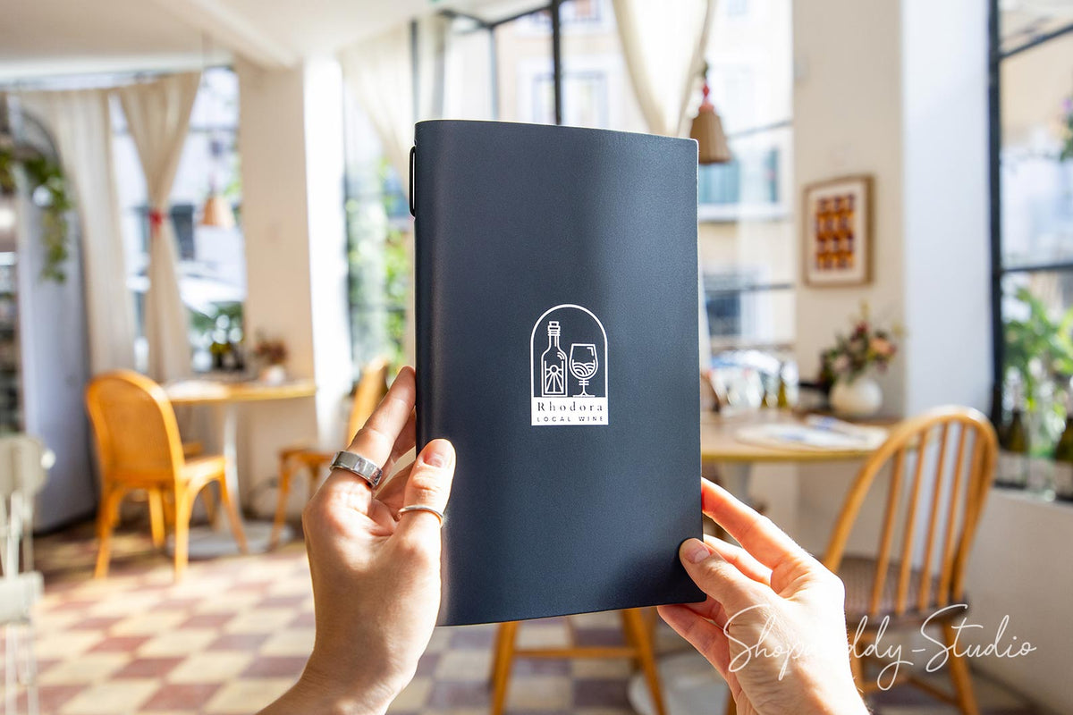 Dark Blue Thick Leather Menu Cover with Elastic Band with Custom Logo