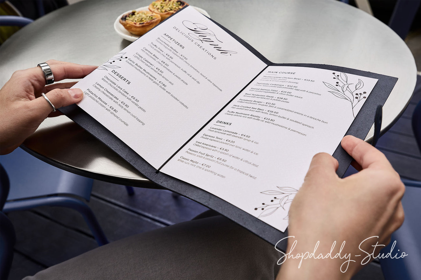 Dark Blue Thick Leather Menu Cover with Leather Belt for Restaurants