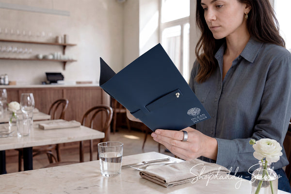 Dark Blue Thick Leather Menu Cover with Leather Belt for Wine Lists