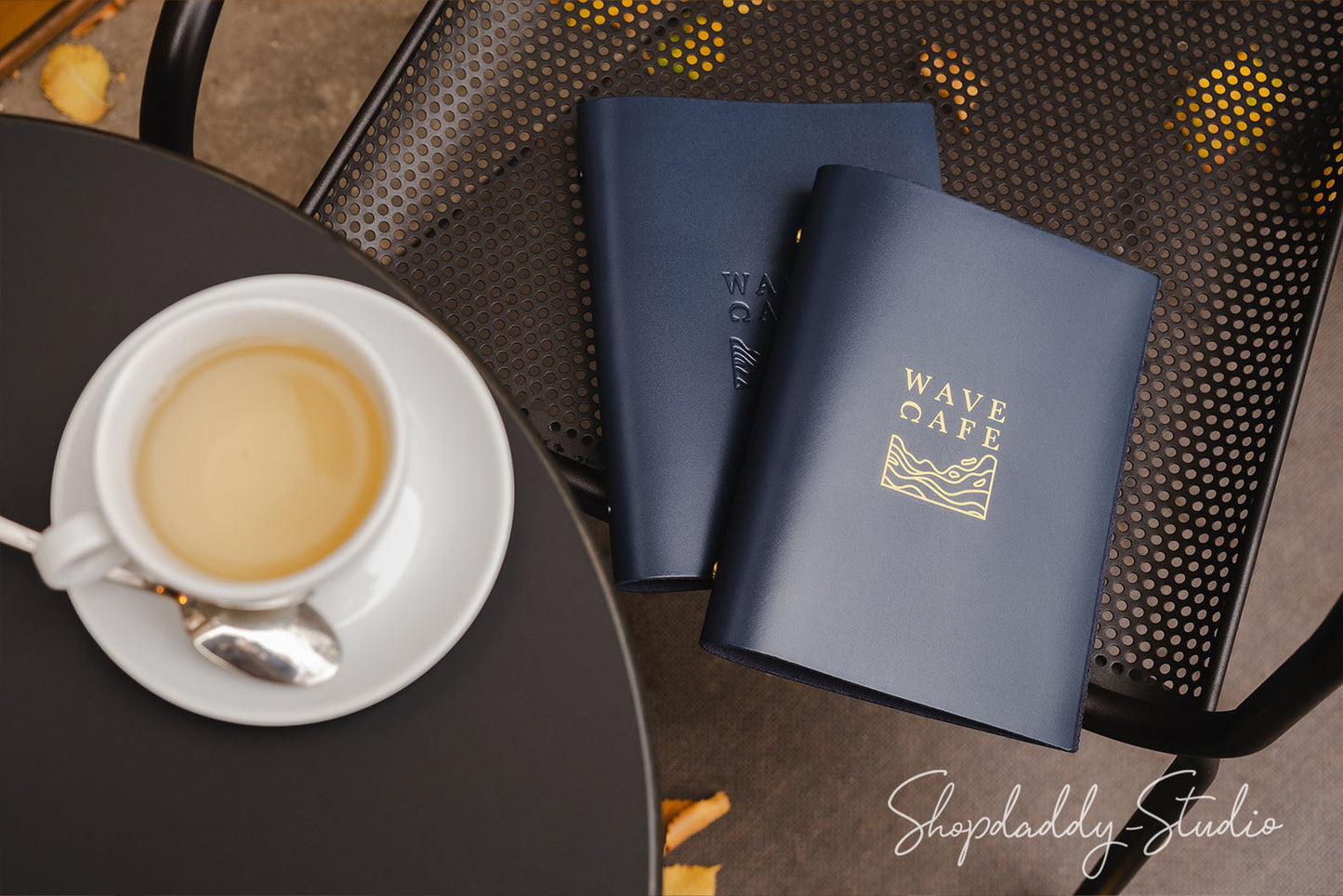 Dark Blue Thick Leather Menu Folder With Plastic Sleeves For restaurant