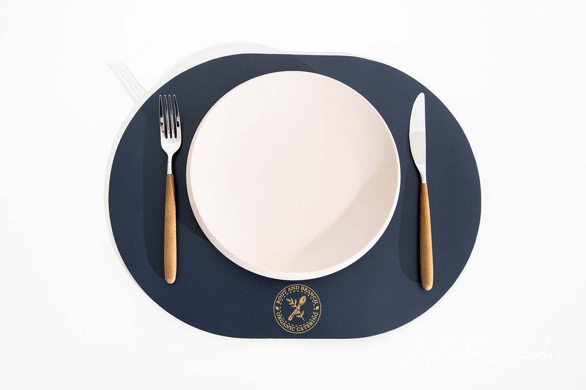 Dark Blue Thick Leather Oval Table Dining Placemat for Fine Dining