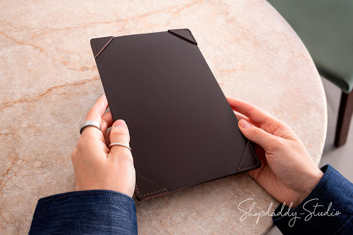 Dark Brown Double Leather Holder with Corners for Cafes and Bars