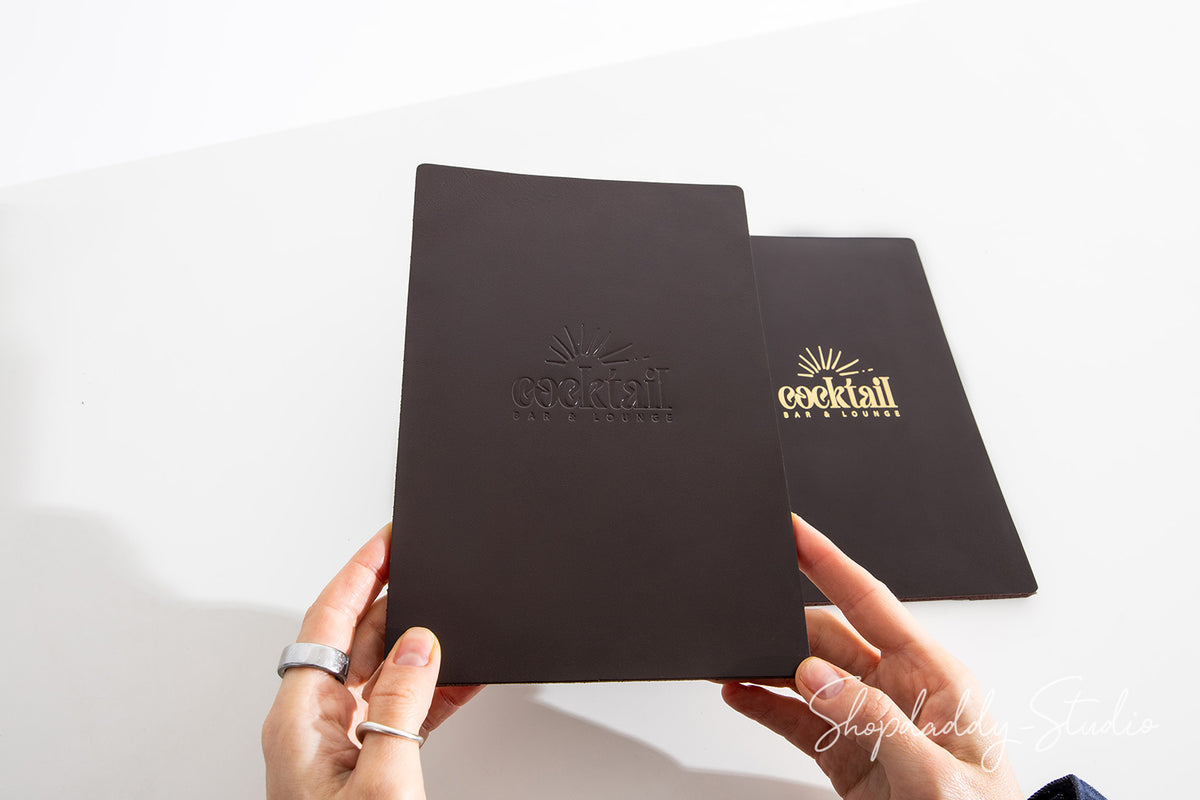 Dark Brown Double Leather Holder with Corners for Menu Presentation