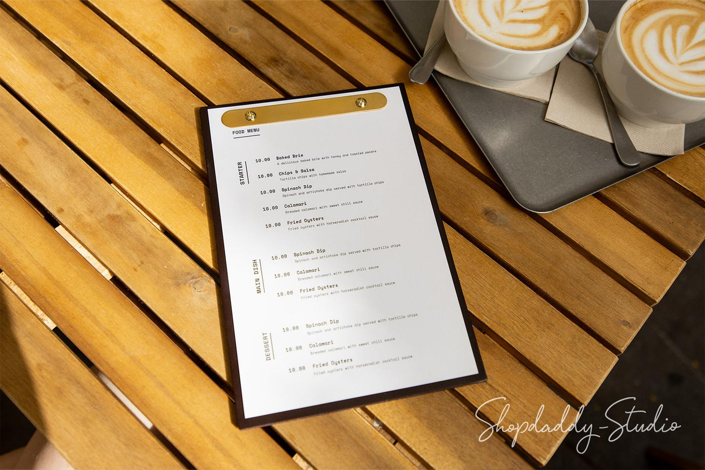Dark Brown Double Leather Menu Holder with Brass Plank for Cafes and Bars