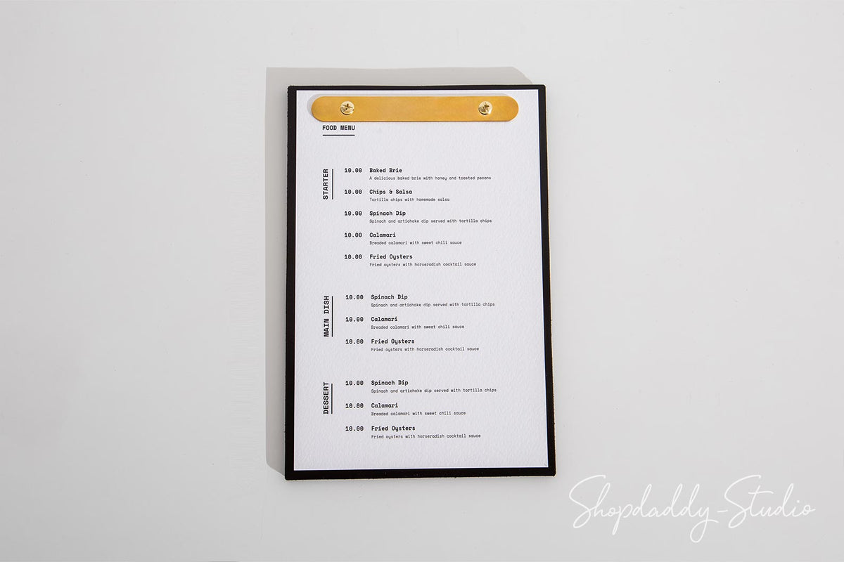 Dark Brown Double Leather Menu Holder with Brass Plank for Fine Dining