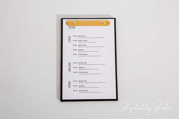 Dark Brown Double Leather Menu Holder with Brass Plank for Fine Dining