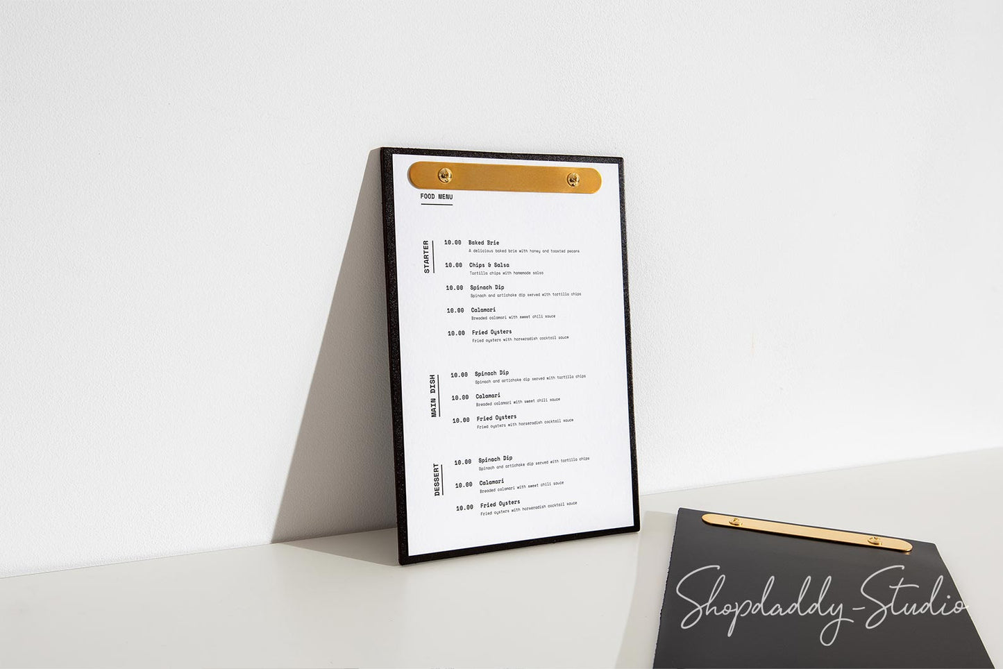 Dark Brown Double Leather Menu Holder with Brass Plank for Hospitality