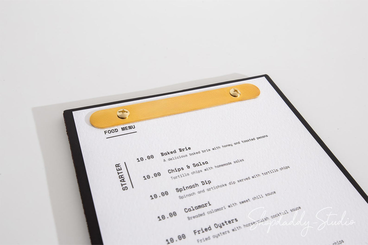 Dark Brown Double Leather Menu Holder with Brass Plank for Menu Presentation