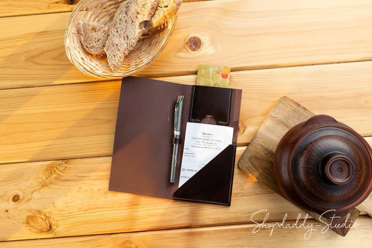 Dark Brown Italian Leather Check Holder With Card Pocket