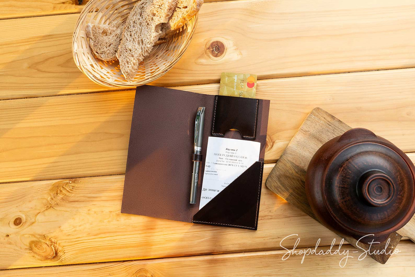 Dark Brown Italian Leather Check Holder With Card Pocket