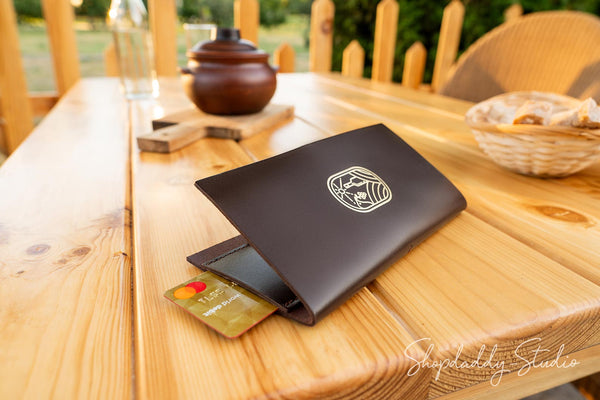 Dark Brown Italian Leather Server Book With Card Pocket