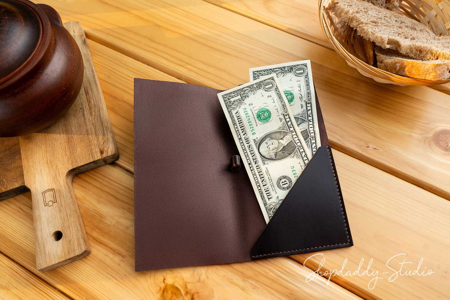 Dark Brown Italian Leather Server Book With Card Pocket for cafe