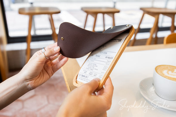 Dark Brown Leather / Ashwood Check Presenter for Bar