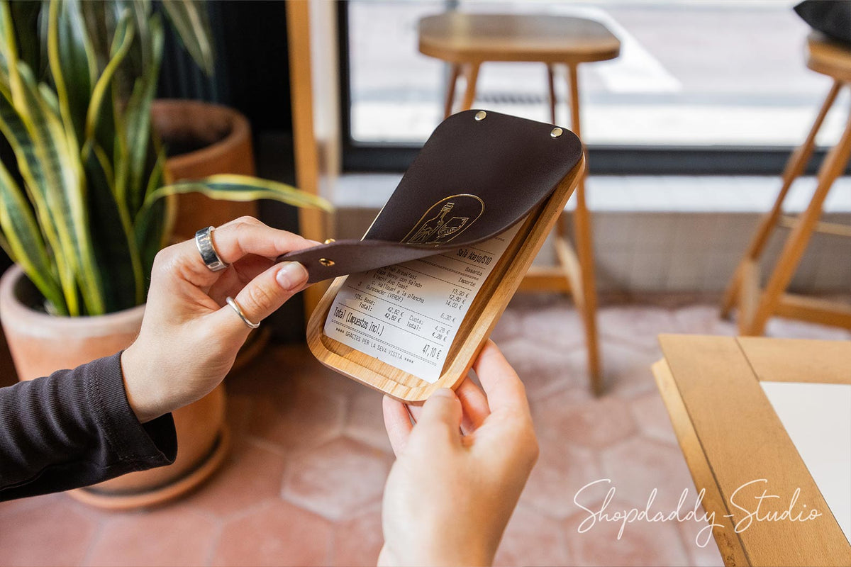 Dark Brown Leather / Ashwood Check Presenter for Restaurant