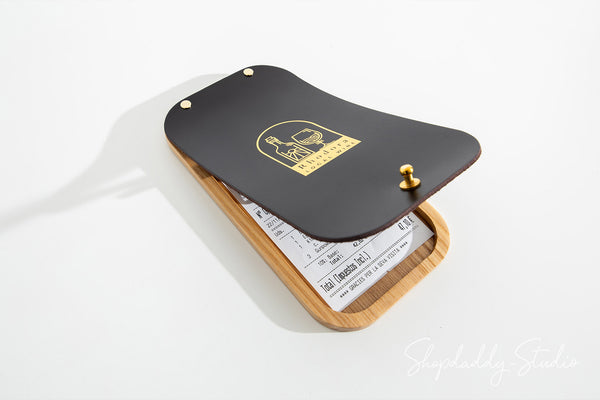 Dark Brown Leather / Ashwood Check Presenter  with gold logo