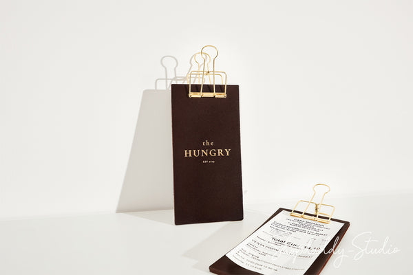 Dark Brown Leather Check Holder with Golden Binder for Hotels