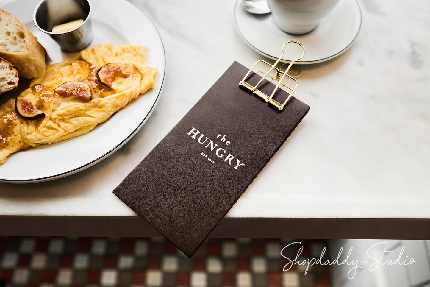 Dark Brown Leather Check Holder with Golden Binder for Restaurants