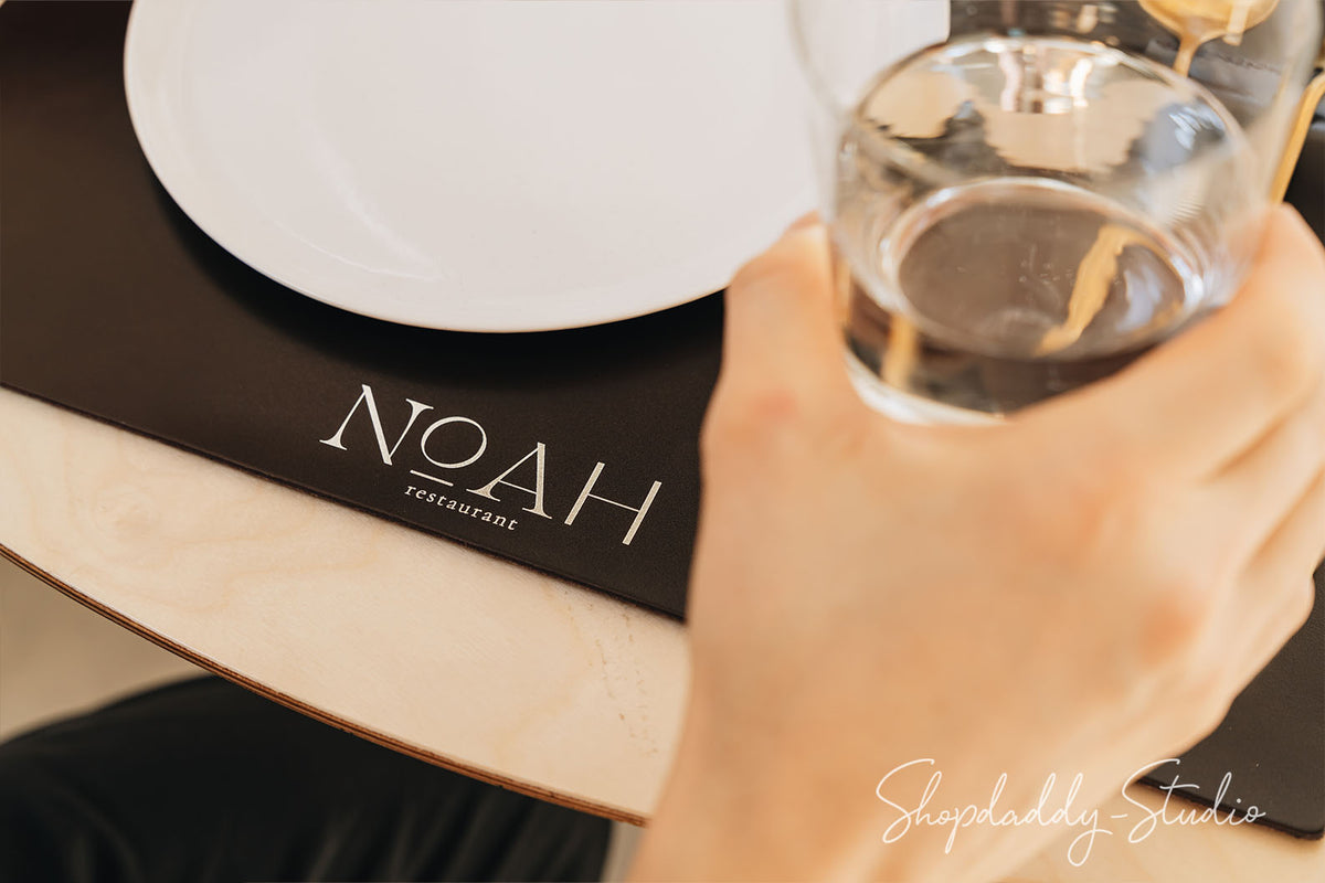 Dark Brown  Leather Dining Placemats with Built-In Cutlery Holder for restaurant