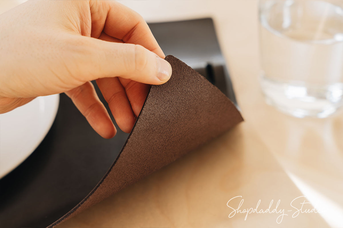 Dark Brown  Leather  Dining Table mats with Built-In Cutlery Holder for restaurant