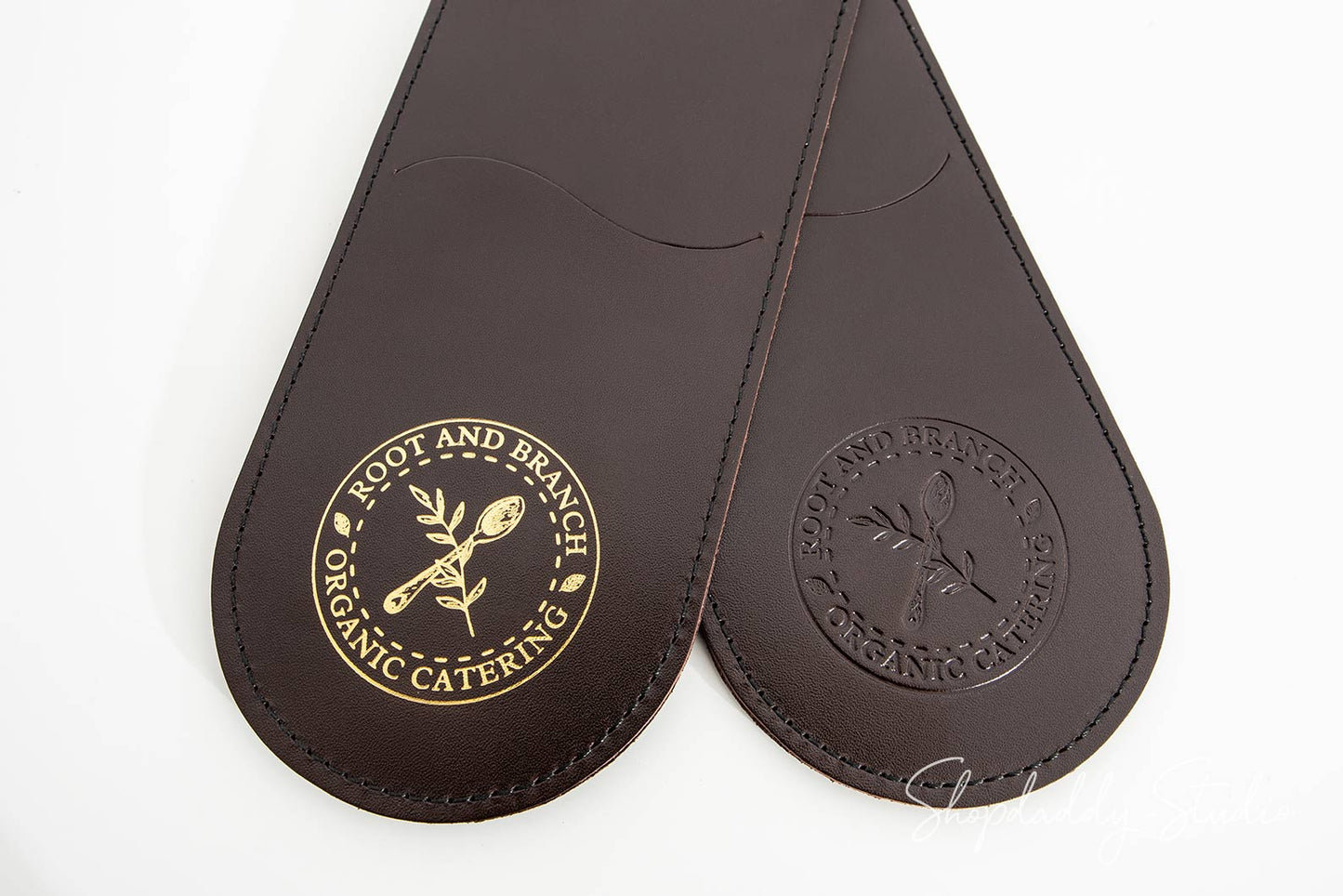 Dark Brown Leather Rounded Check Presenter with logo