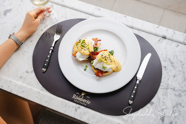 Dark Brown Thick Leather Oval Table Dining Placemat