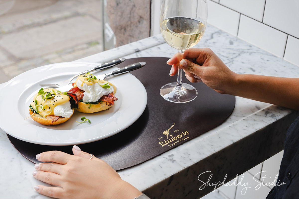 Dark Brown Thick Leather Oval Table Dining Placemat for bar