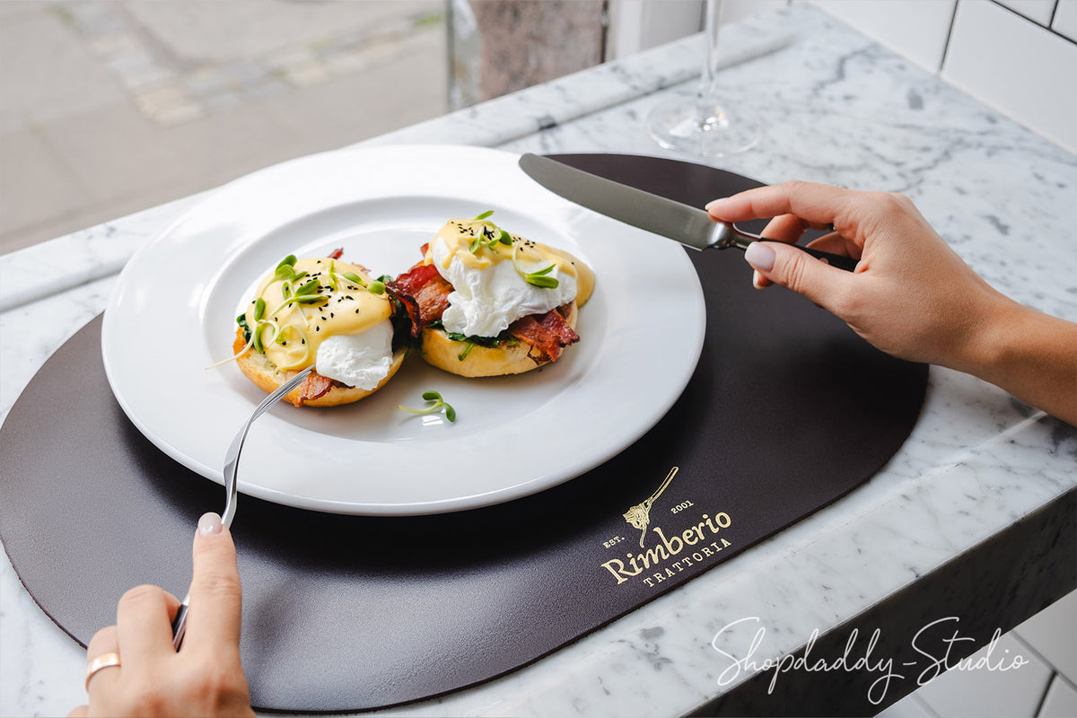 Dark Brown Thick Leather Oval Table Dining Placemat for cafe