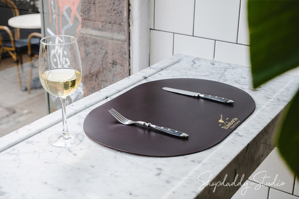 Dark_Brown_Thick_Leather_Oval_Table_mat_for_restaurant