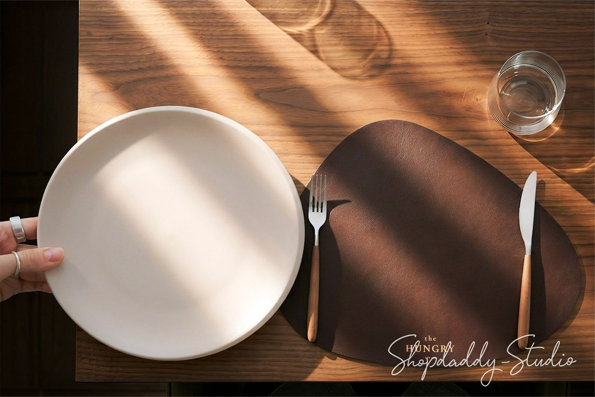 Dark Brown Thick Leather Pebble Table Dining Placemat for Restaurants