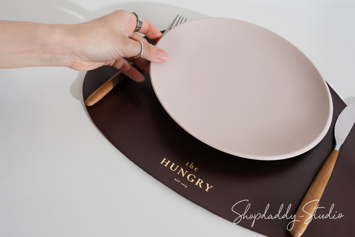 Dark Brown Thick Leather Pebble Table Dining Placemat with Custom Logo