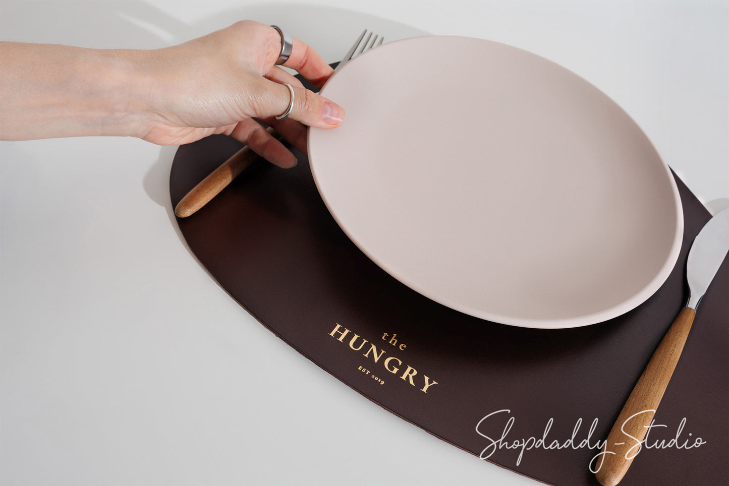 Dark Brown Thick Leather Pebble Table Dining Placemat with Custom Logo
