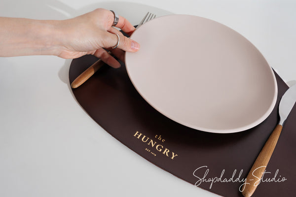 Dark Brown Thick Leather Pebble Table Dining Placemat with Custom Logo
